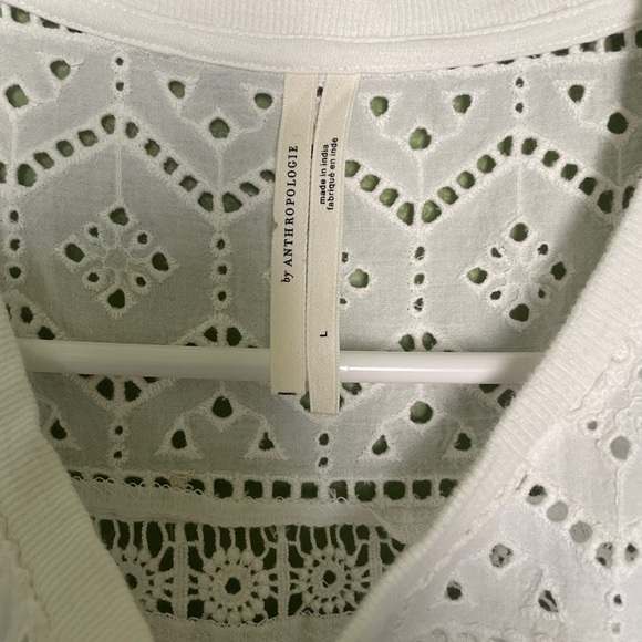 Anthropologie White Sustainable Lace Eyelet Blouse Large - Picture 7 of 8